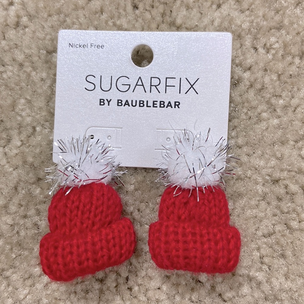 NEW BaubleBar Santa hat knit Christmas earrings